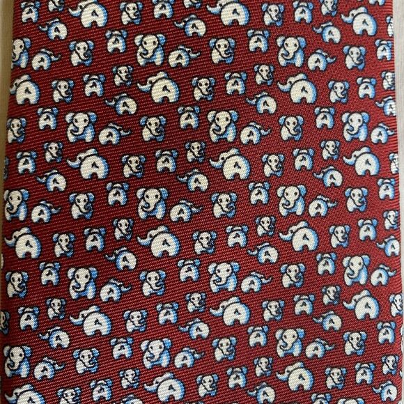 Brooks Brothers Red White Blue Elephant Print Silk Necktie Tie Italian Fabric - Picture 4 of 8